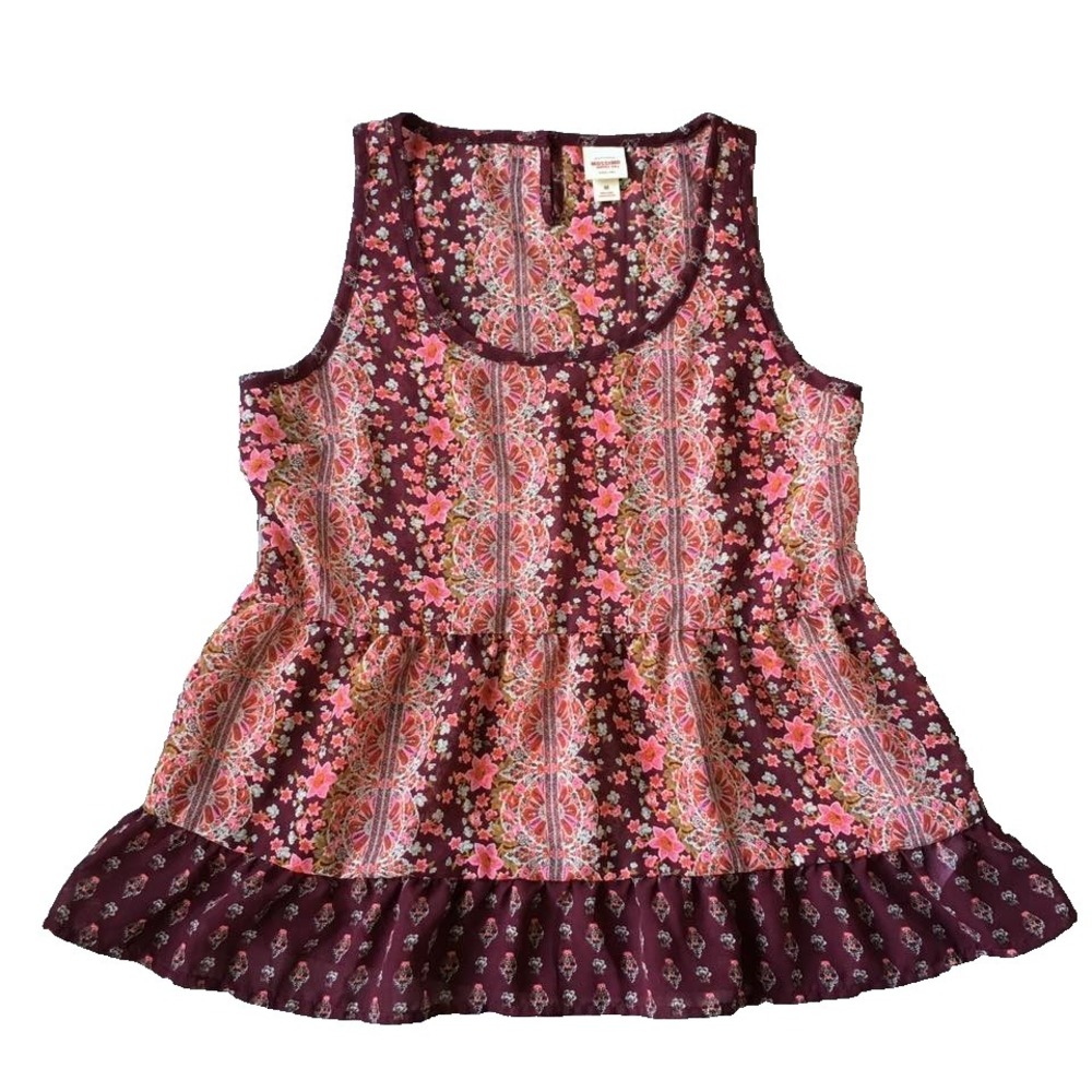 Flowy Cottagecore Floral Boho Top Jr M Sleeveless Tank Hippie Peasant Prairie